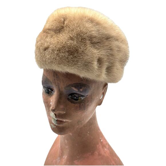Vintage Montaldo’s Miss Alice Mink Style Fur Pillbox Hat 50s 60s Blonde Luxury - Picture 1 of 9
